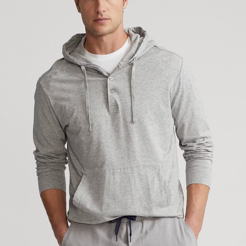 RLX Ralph Lauren Men’s Soft Luxury Lisle Hoodie Henley Gray, Size Medium (New)
